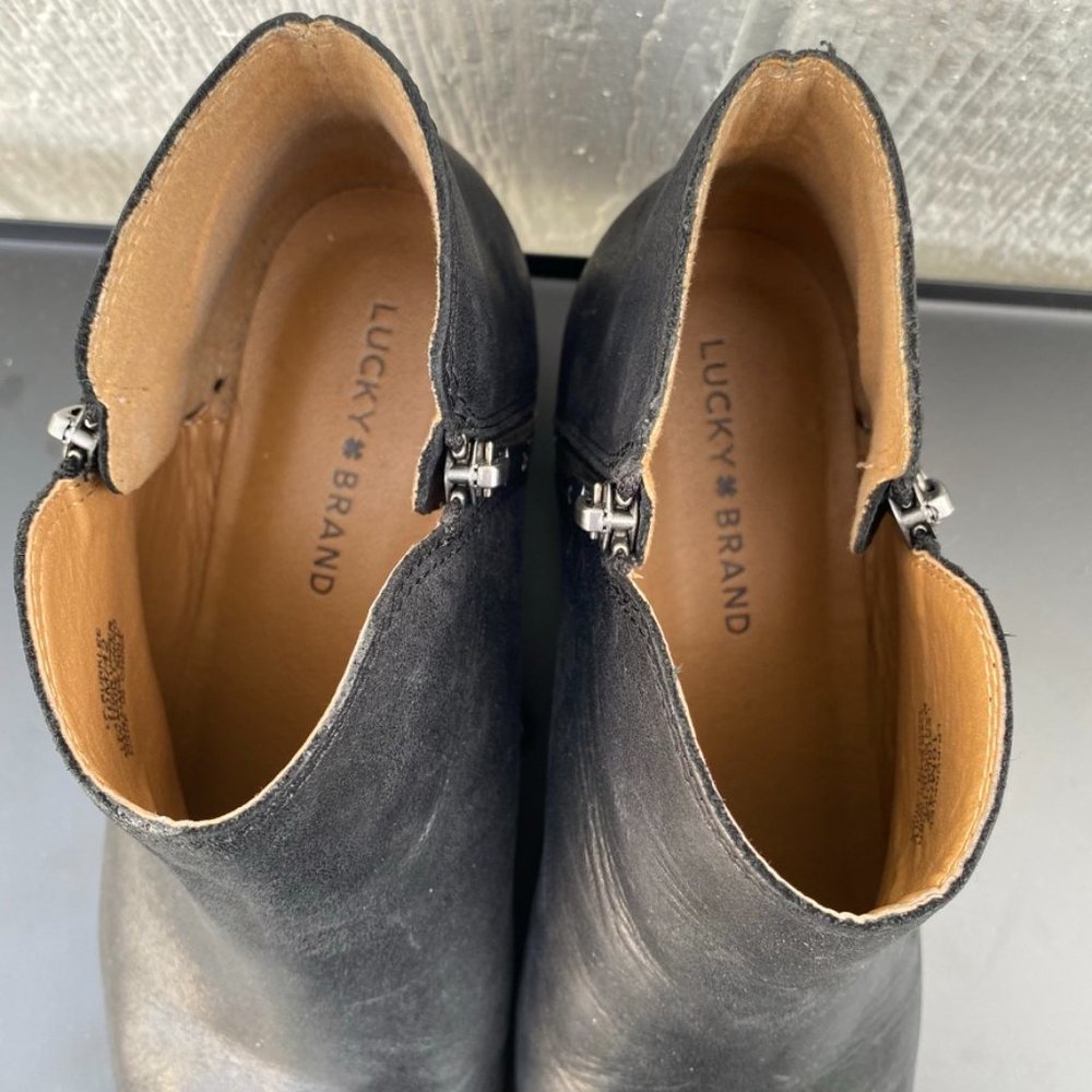 Lucky Brand Burklee Ankle Booties Side Zip Leather Black Size 10 - Picture 5 of 9